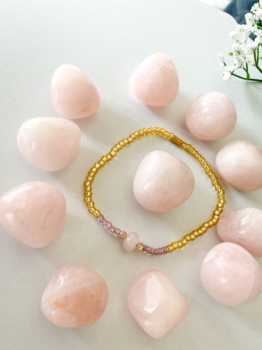 rose quartz anklet, self love bath, manifesting self love, rose quartz waist beads