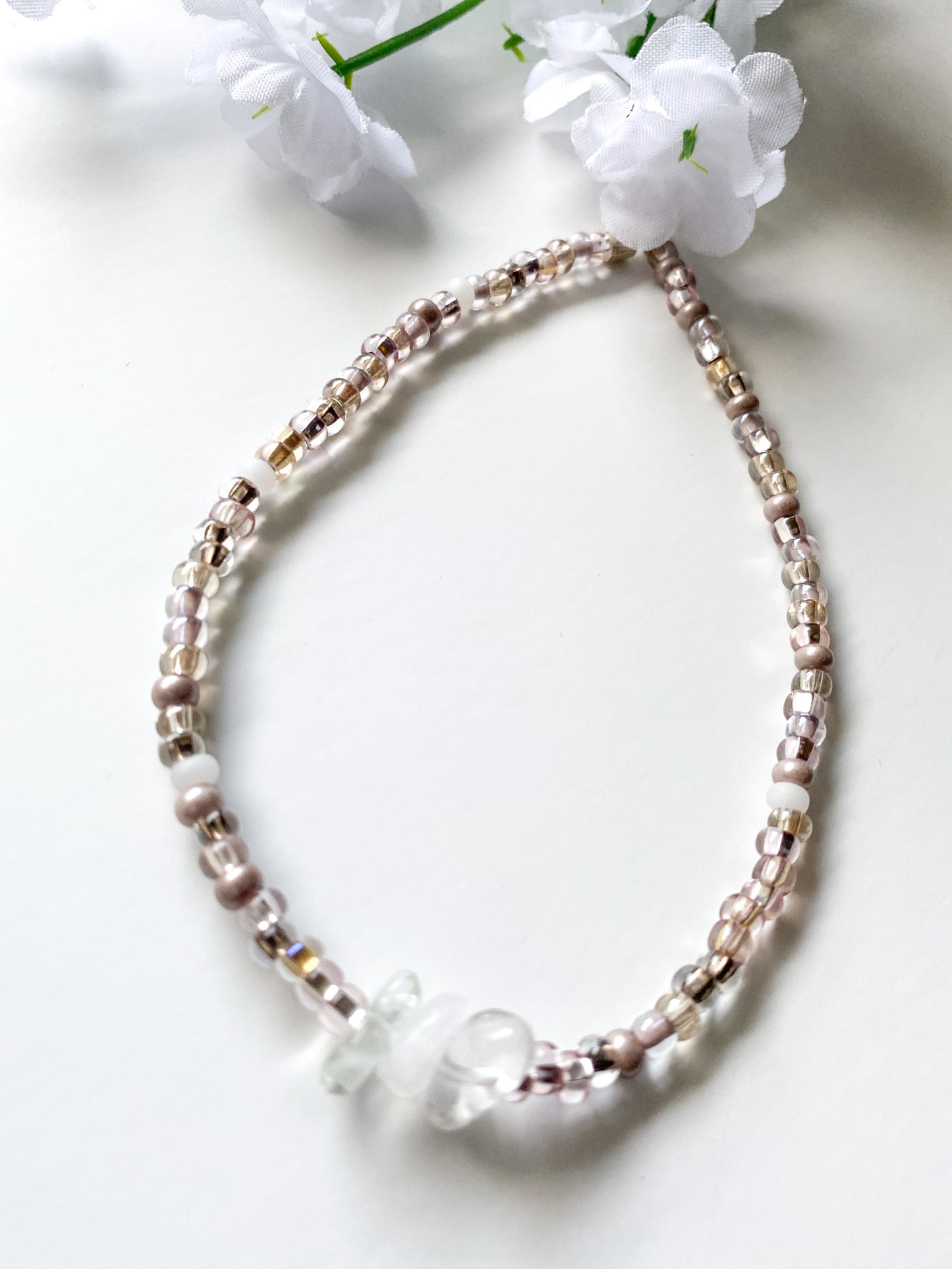 Earthy clear quartz anklet