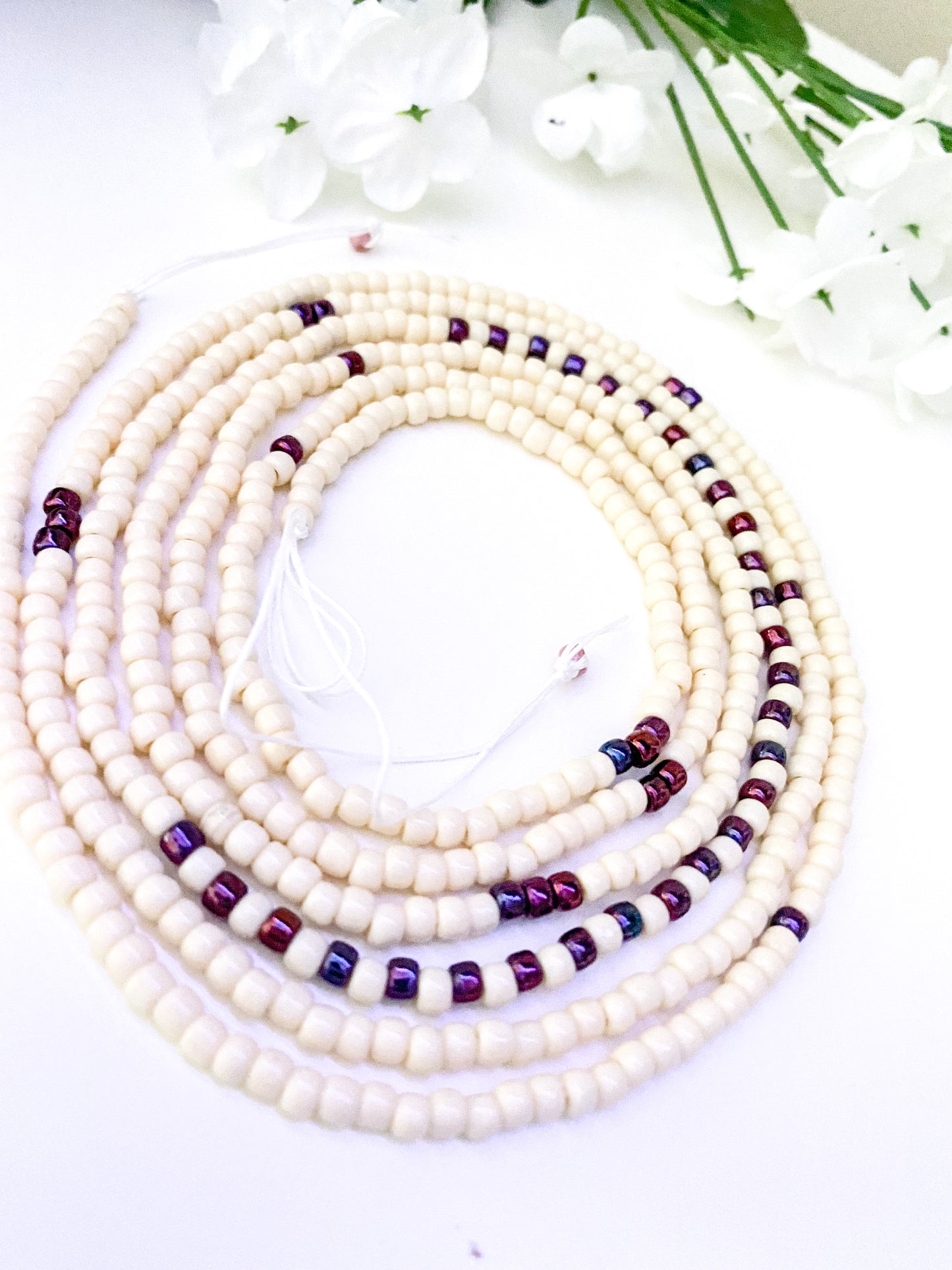 Beige - Simple strands tie waist beads