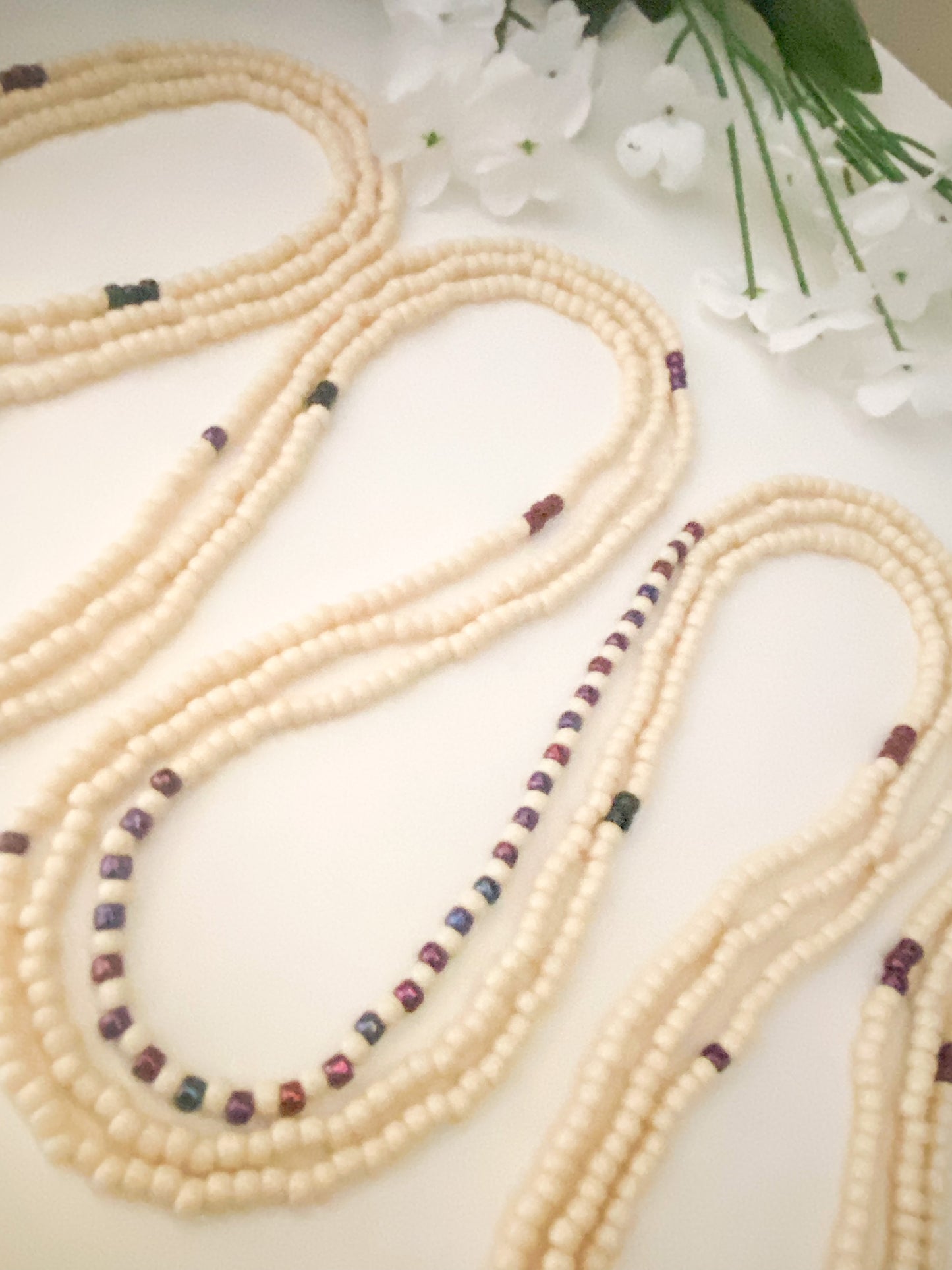 Beige - Simple strands tie waist beads